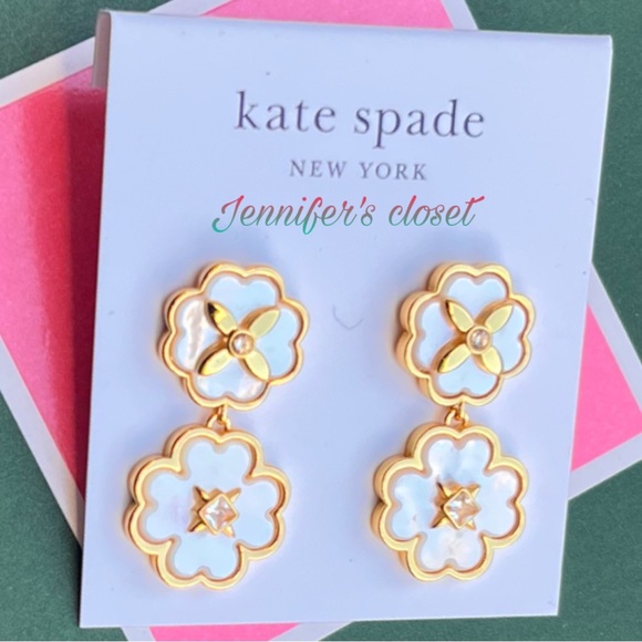 Kate Spade New York Mother-of-Pearl Flower Double Drop Earrings NWT - Picture 2 of 7